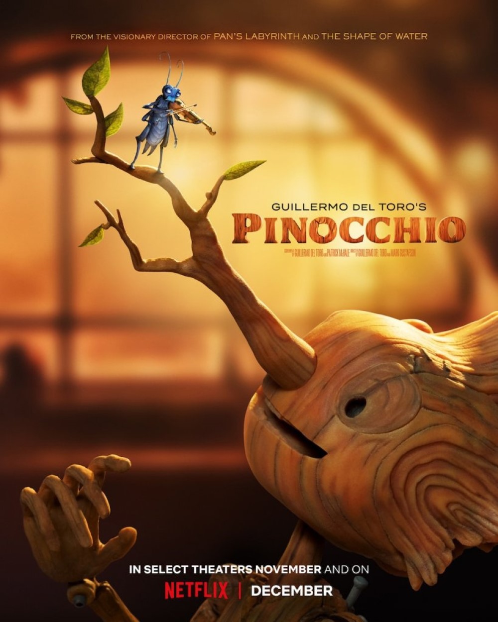 Промо-постер мультфильма «Пиноккио Гильермо дель Торо»