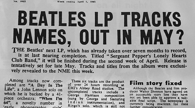 Газета "New Musical Express", первая неделя апреля 1967 г.