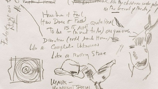 Рукопись знаменитой песни Боба Дилана с рисунками автора