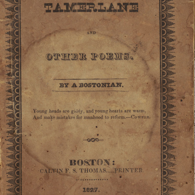 Титульный лист сборника «"Тамерлан" и другие стихотворения», всего в 1827 году было напечатано 50 экземпляров книги, тогда По использовал псевдоним Бостонец/ Картинка с сайта rmc.library.cornell.edu