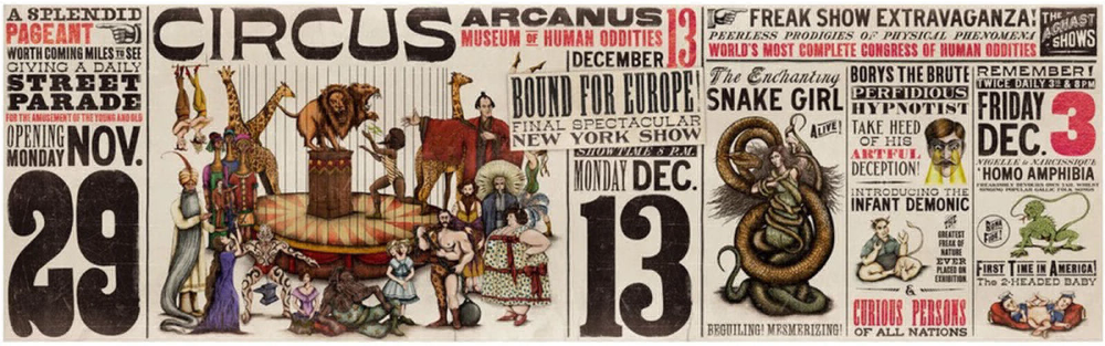 Плакат Цирка Аркану, кадр из фильма «Фантастические твари и где они обитают»