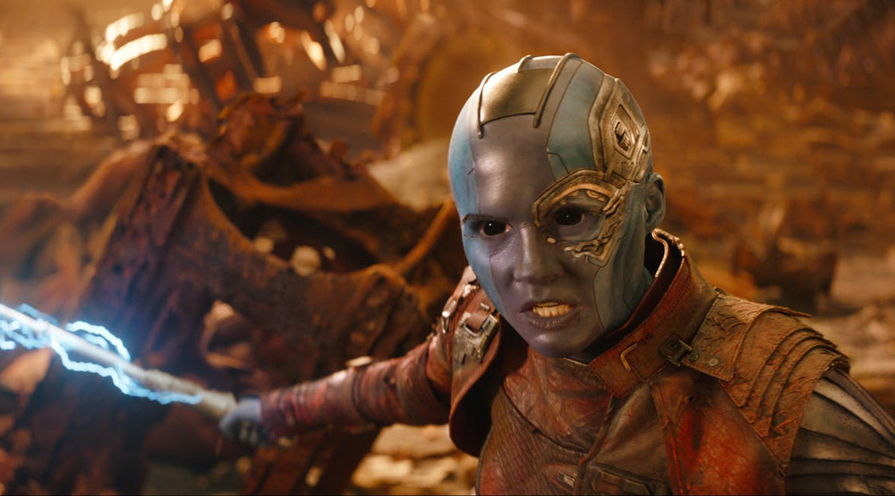Карен Гиллан в образе Небулы, кадр из фильма «Мстители: Война бесконечности»