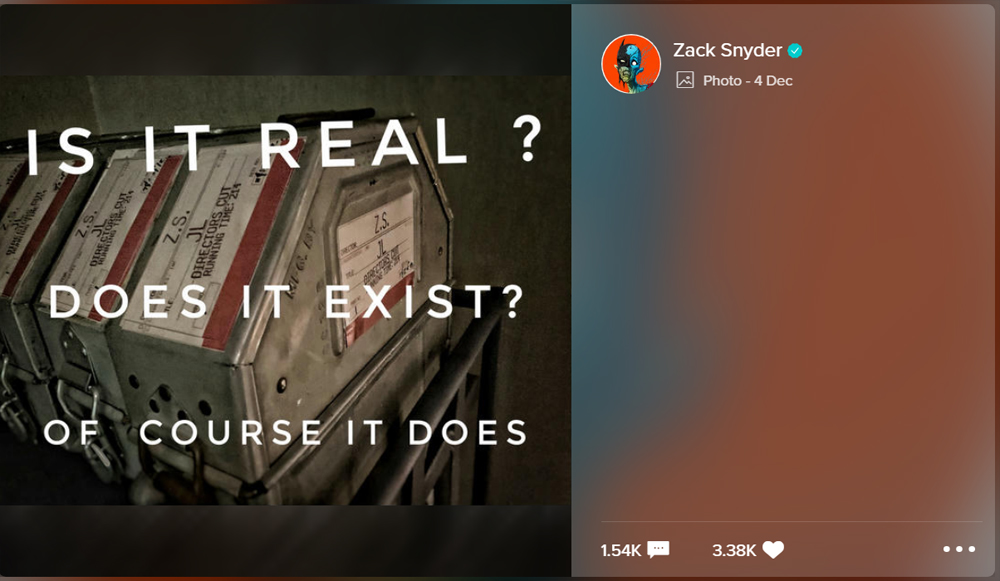 Пост Зака Снайдера на Vero