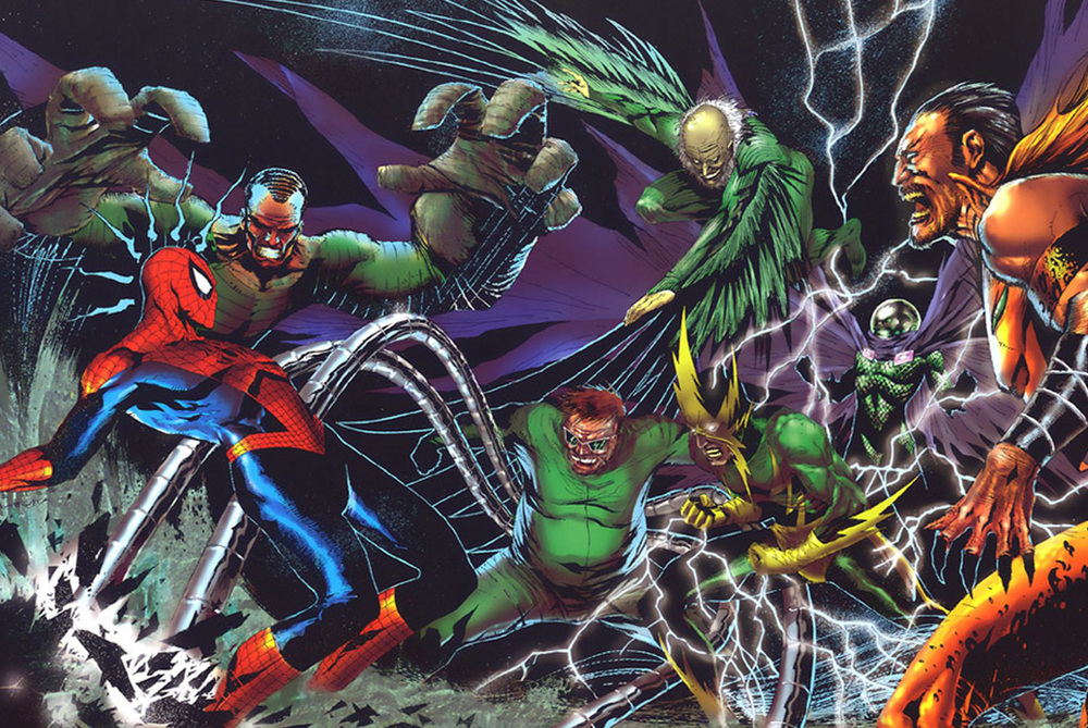 Человек-паук и Зловещая шестерка в комиксе Marvel