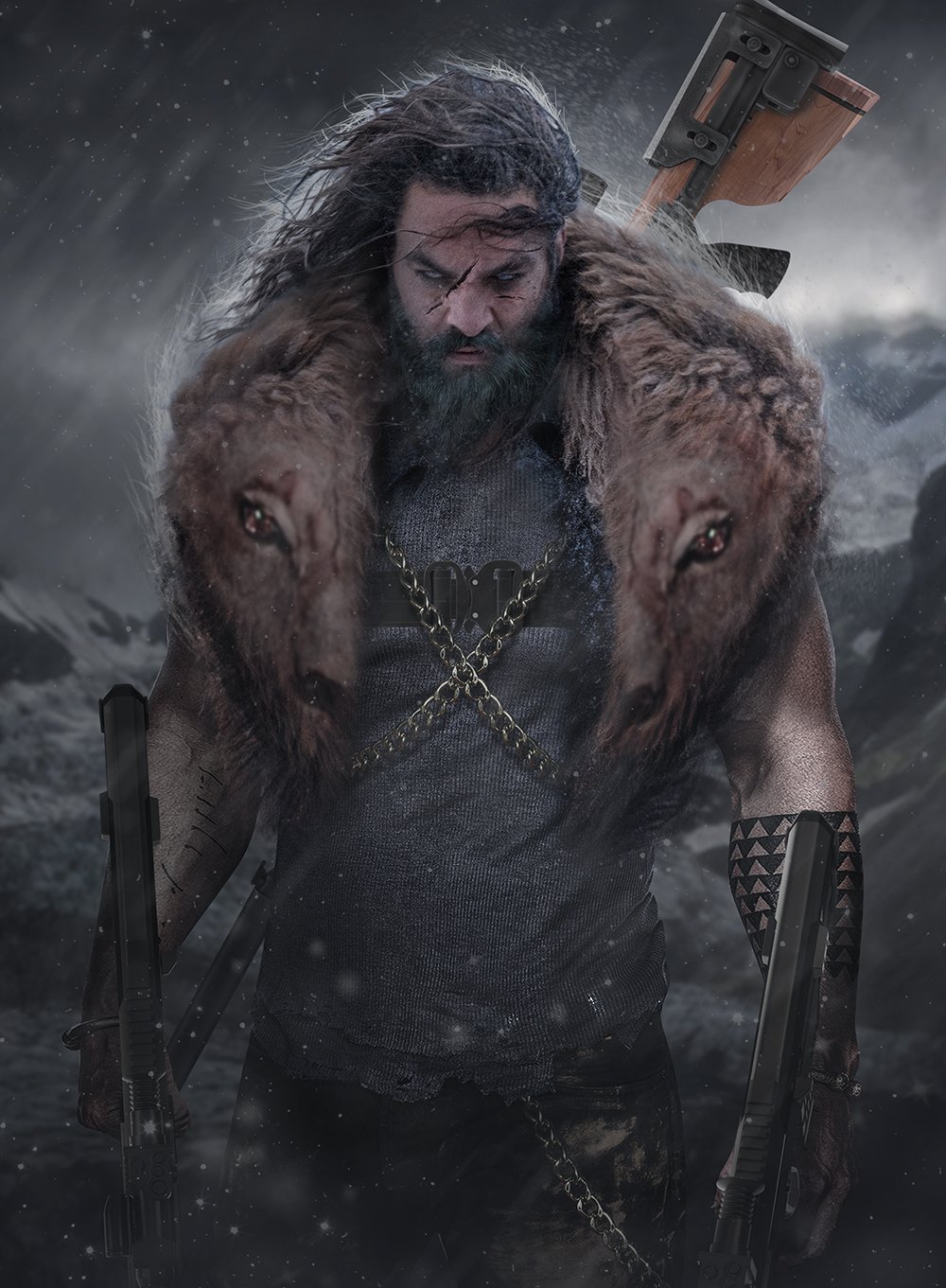 Джейсон Момоа в образе Крэйвена-охотника, арт BossLogic