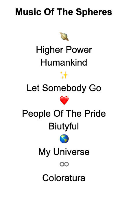 Треклист альбома Coldplay «Music of the Spheres»