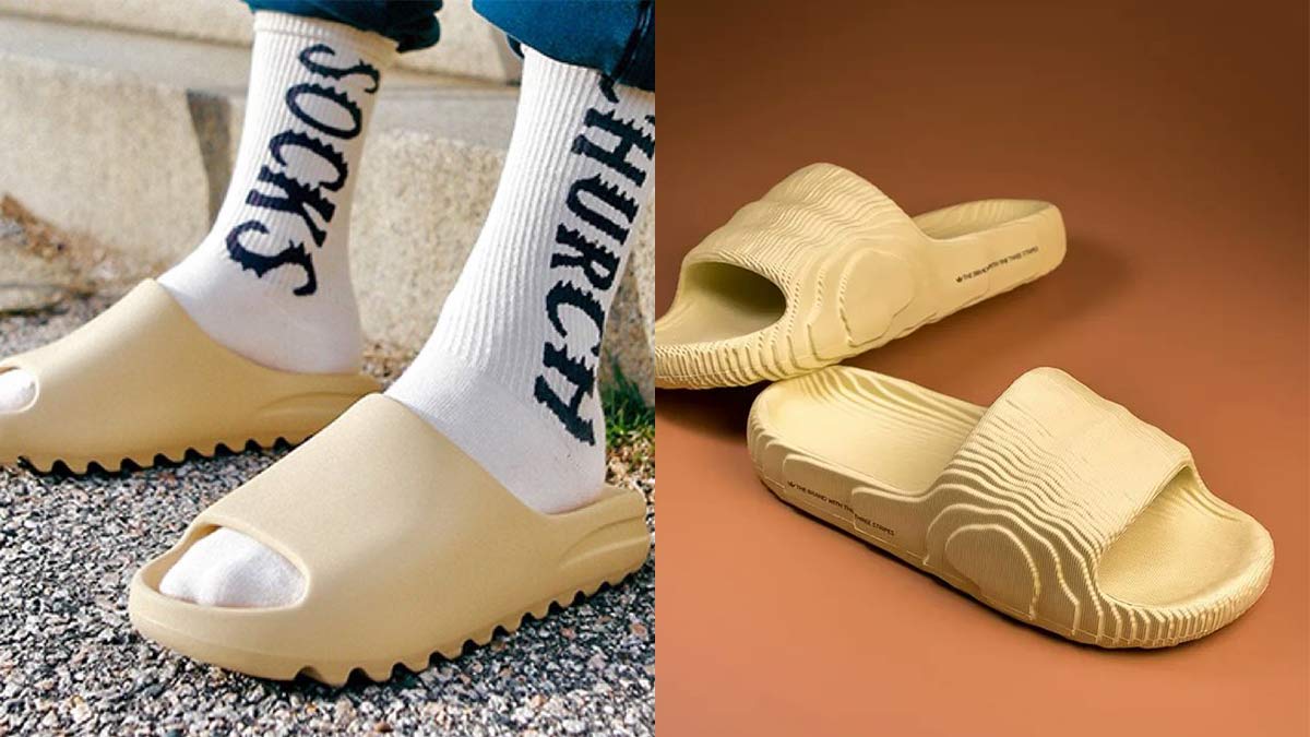 Слева – обувь Уэста Yeezy Slide, справа – шлепанцы Adilette от Adidas