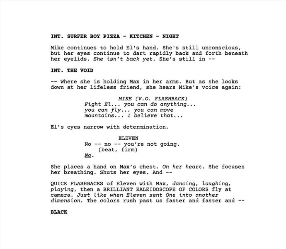 Страница из сценария 4 сезона сериала «Очень странные дела» (2022)