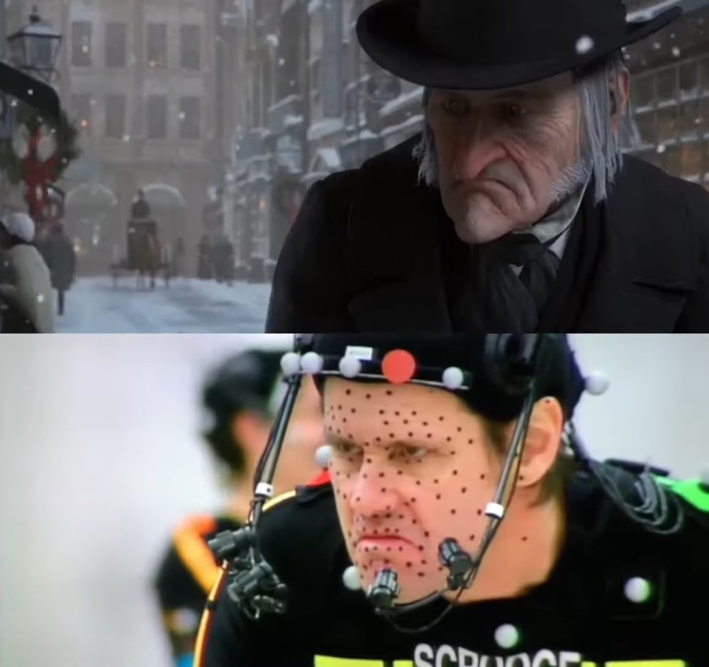 Кадр из фильма «Рождественская история» и съемки с Джимом Керри (2009) / Фото: YouTube/verdue_VHS_rental