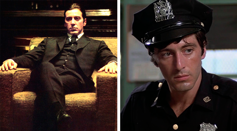 Аль Пачино в фильмах «Крестный отец» (слева) и «Серпико»