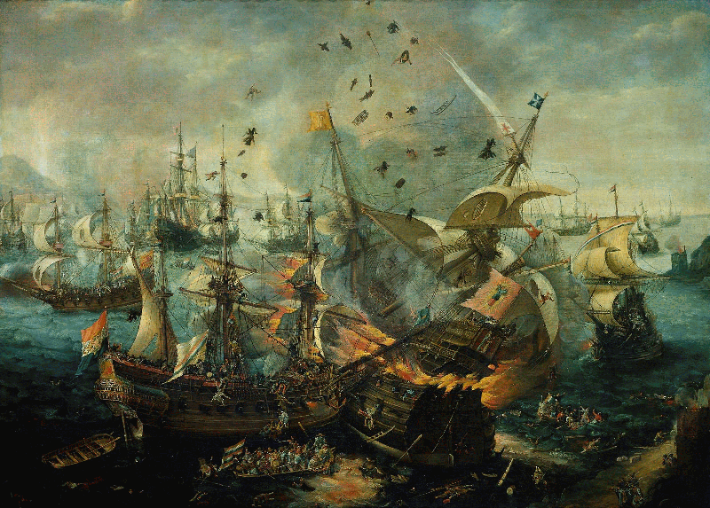 Корнелис Клас ван Виринген. Голландский корабль атакует испанский фрегат во время битвы при Гибралтаре, 1607 г.