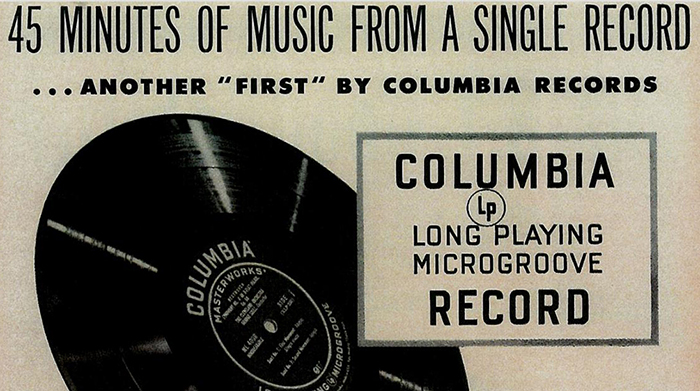 Реклама нового изобретения фирмы Columbia: «45 минут музыки с одной пластинки»