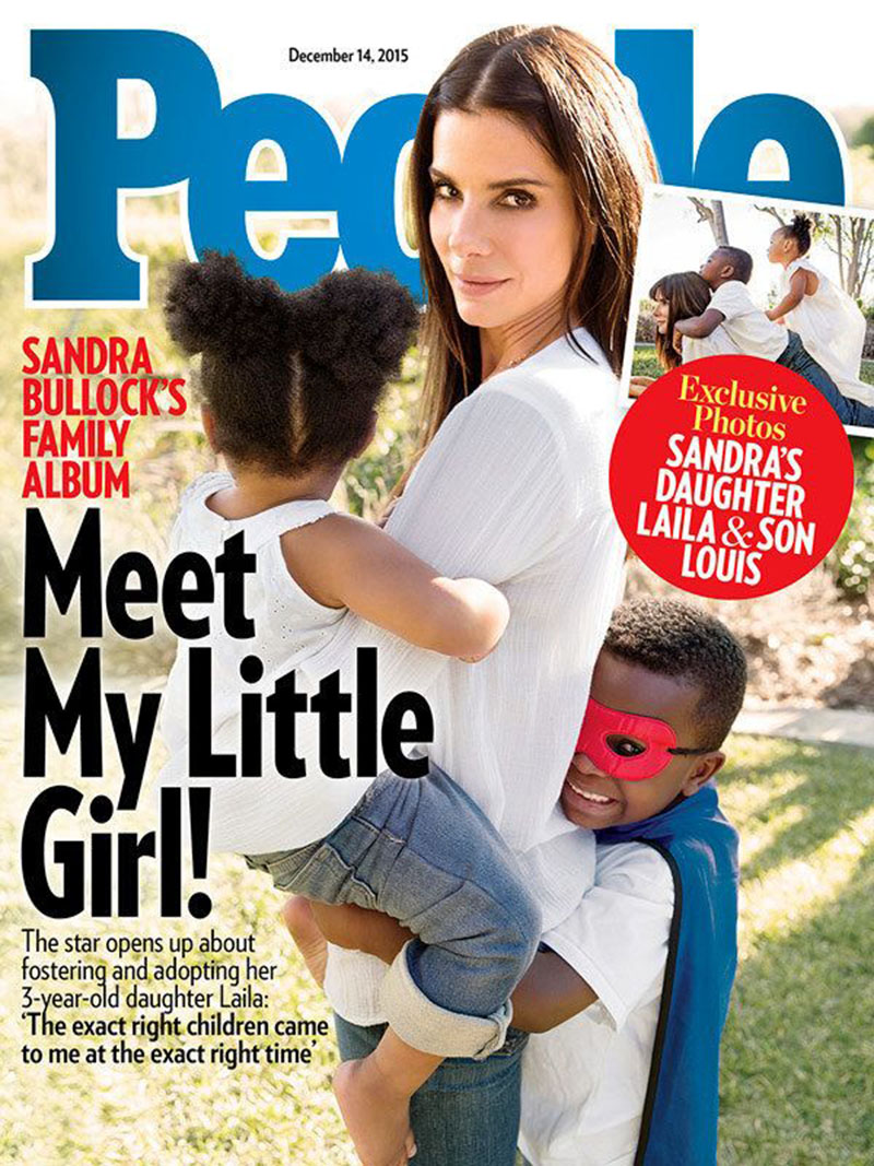 Обложка журнала People: Сандра Буллок и ее дети, 2015 год