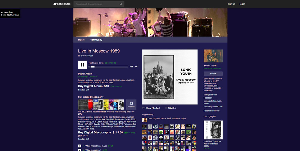 Страница Sonic Youth на Bandcamp