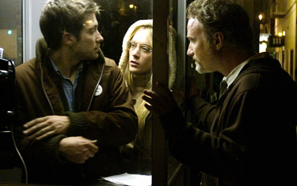 Джейк Джилленхол, Хлоя Севиньи и Дэвид Финчер на съемках фильма «Зодиак» (2007)