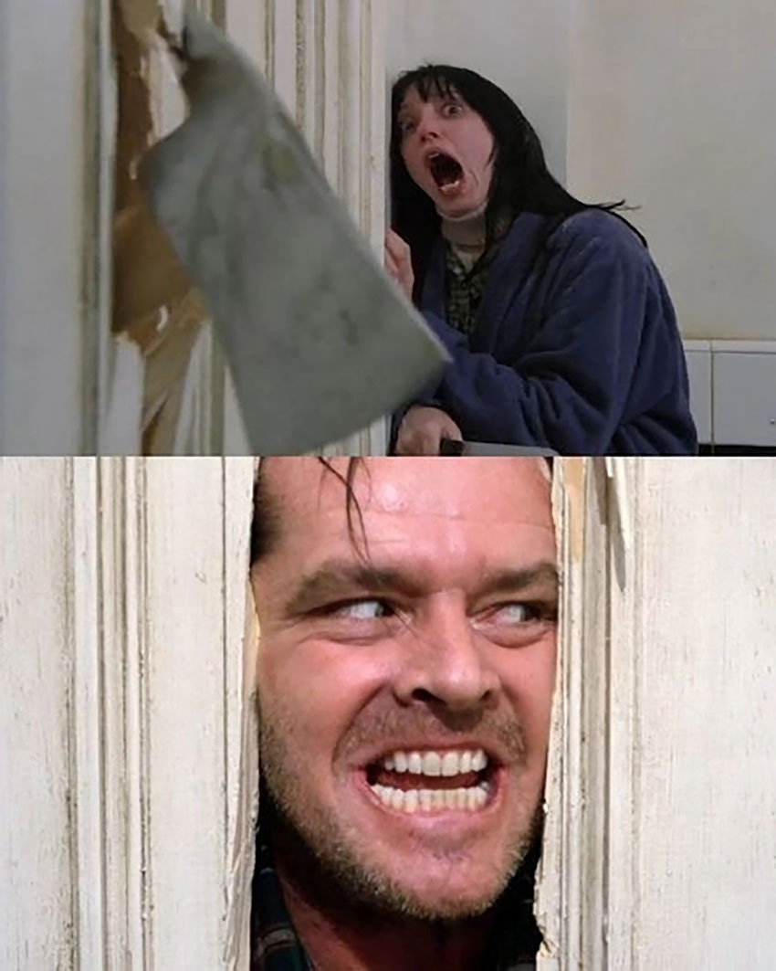 Кадры из фильма «Сияние» (1980) и по совместительству мем. Права на фильм, кстати, принадлежат Warner Bros.